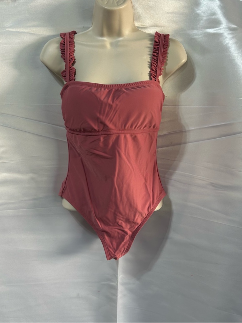 Kona Sol One-Piece Swimsuit in Dusty Rose with Ruffle Straps | Women’s Small